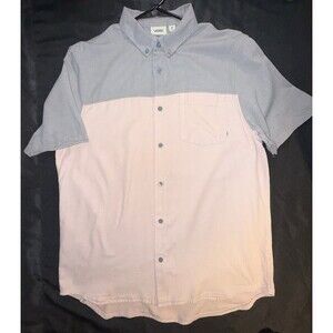 Vans Men’s M Short Sleeve Button Up Shirt Gray Pink Colorblock Off The Wall